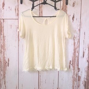 Cream Cropped Shirt with Keyhole back Lace Bottom